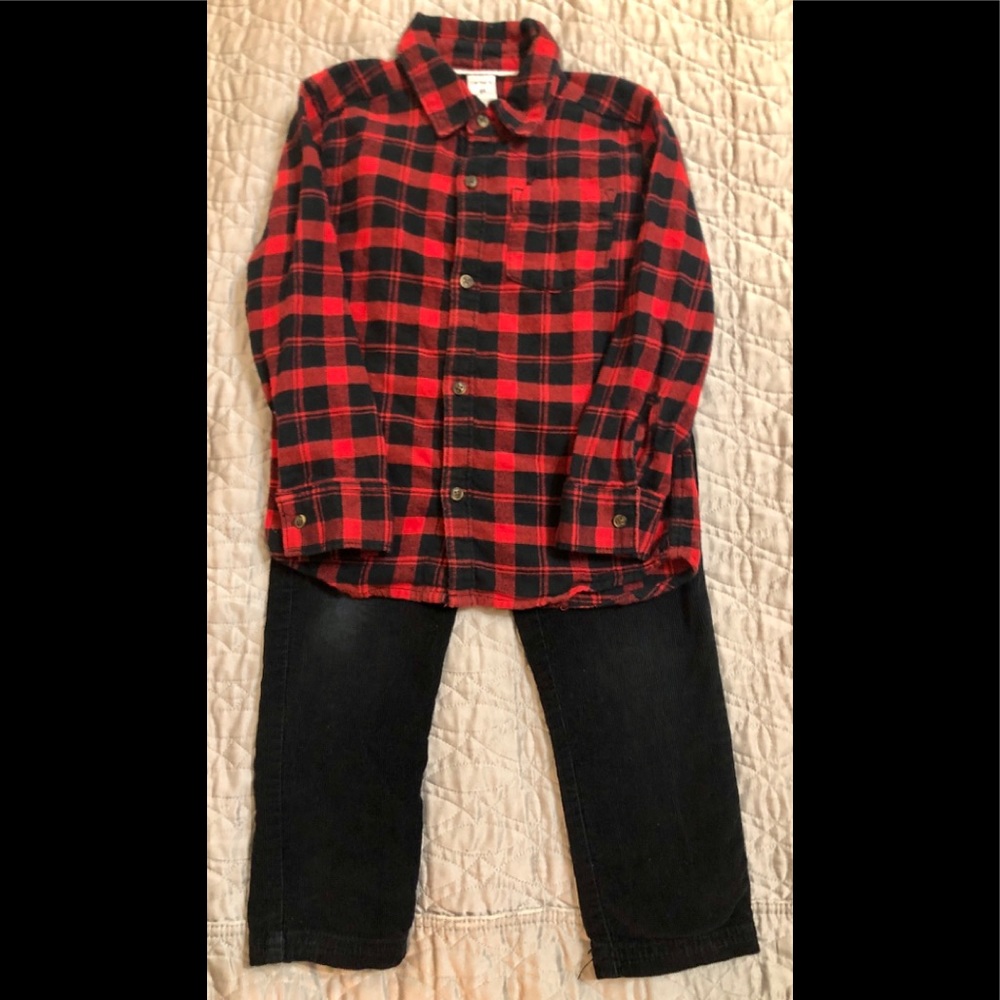 Toddler Boys Red&Black Plaid button down polo set